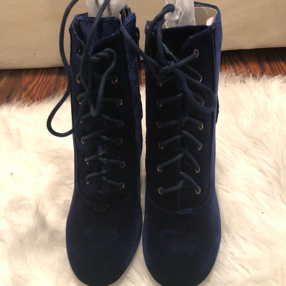 Navy Velvet Booties